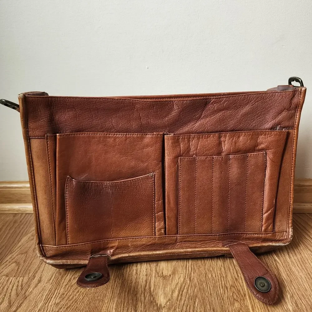 Vintage Leather Messenger Bag Laptop Satchel Brown Briefcase Handle 15